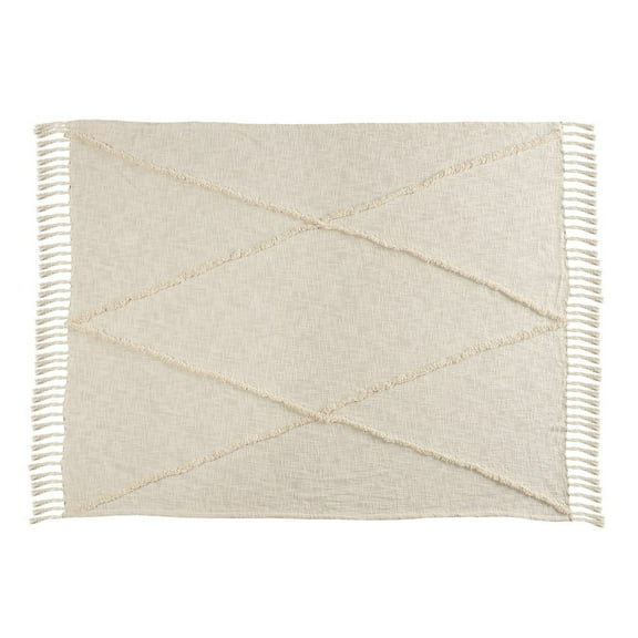 LR Home Birch/Cream Shag Diamond Lightweight Cotton Throw Blanket, 50" x 60"