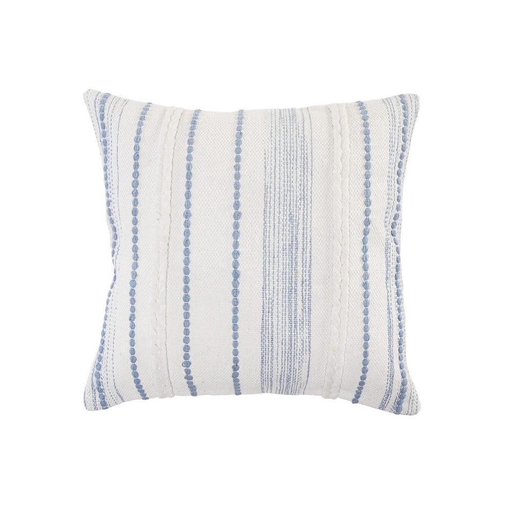 Textured White and Blue Square Throw Pillow, 20" x 20"