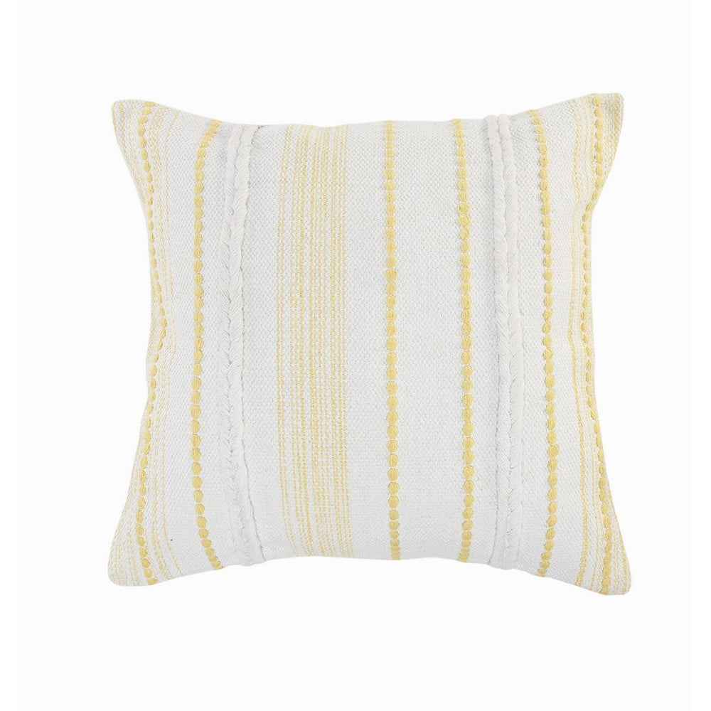 20" Yellow and White Striped Cotton Throw Pillow