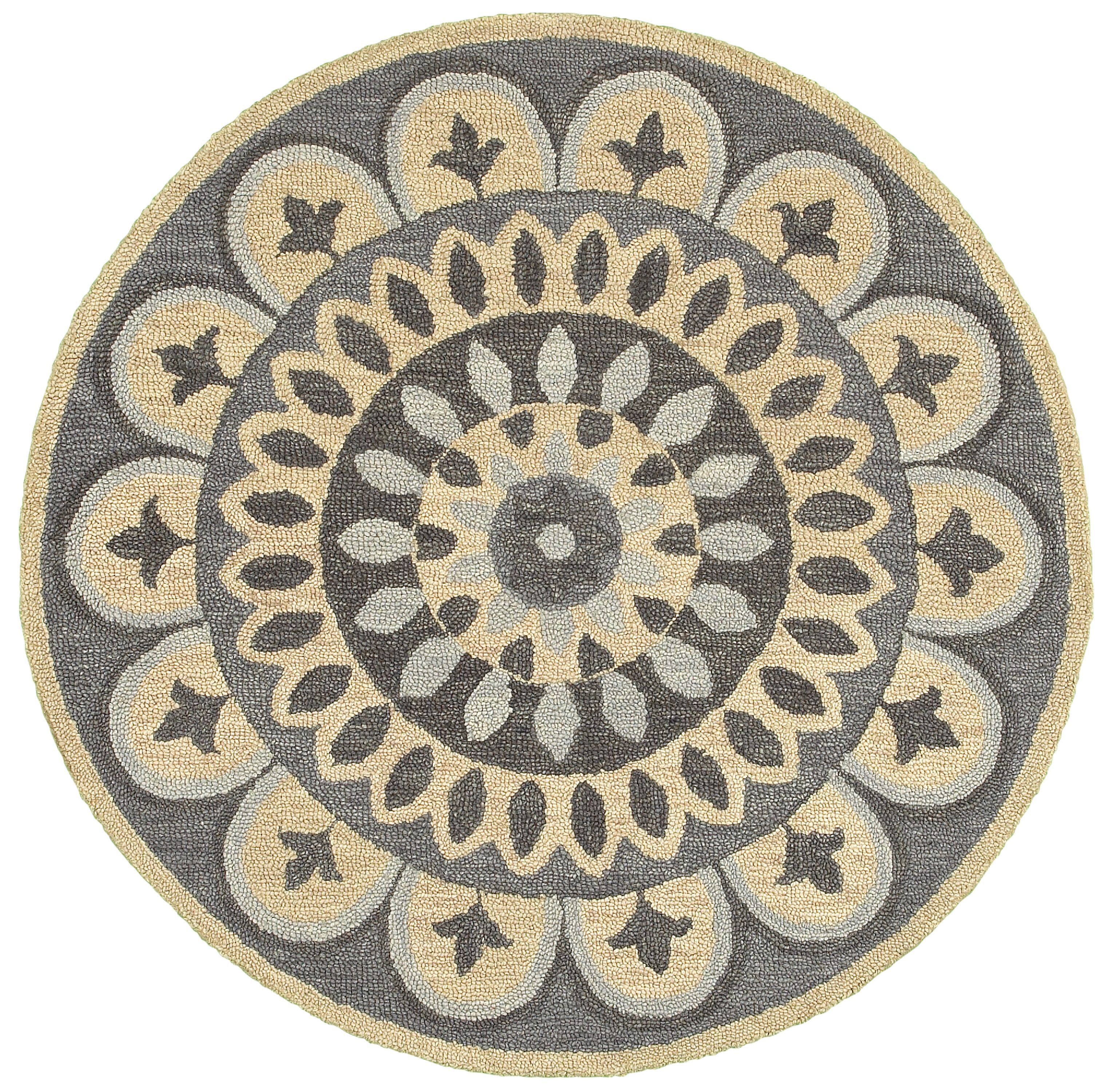 Handmade Gray and Beige Wool Round Medallion Area Rug