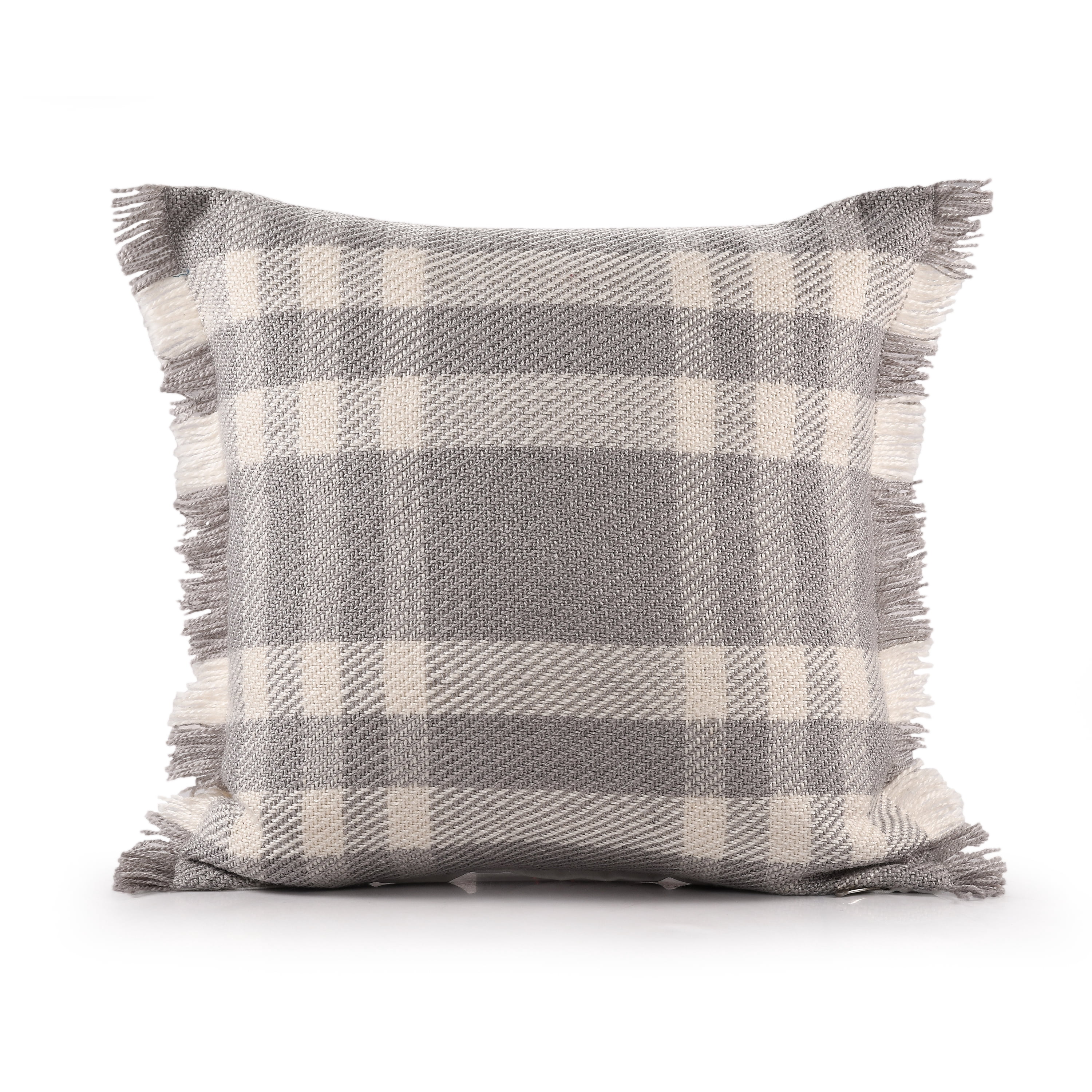 Ox Bay Denver Hand-Woven Gray/Ivory Plaid Polyester Indoor/Outdoor Throw Pillow 20" x 20"