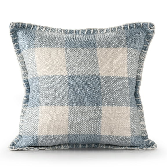 Ox Bay Denver Hand-Woven Light Blue/Ivory Plaid Polyester Family Friendly Indoor/Outdoor Throw Pillow, 20" x 20",Count Per Pack 1
