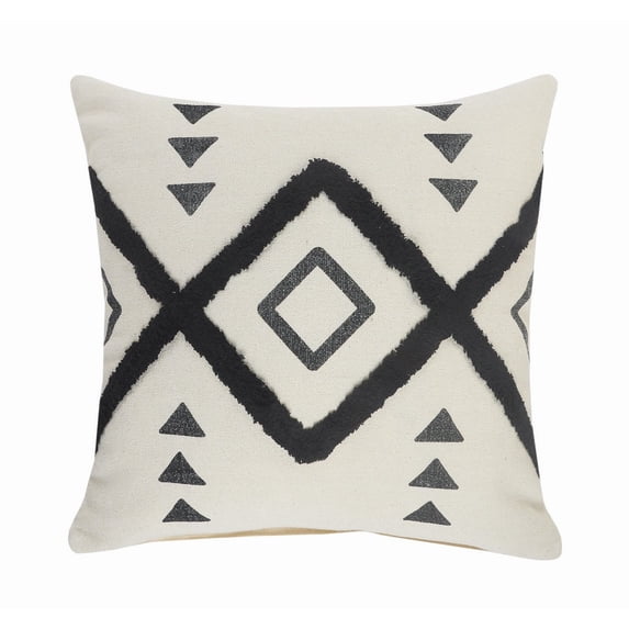 Ox Bay Diamond Tufted Geometric Cotton Throw Pillow, Black / Off-White, 20 in. x 20 in.