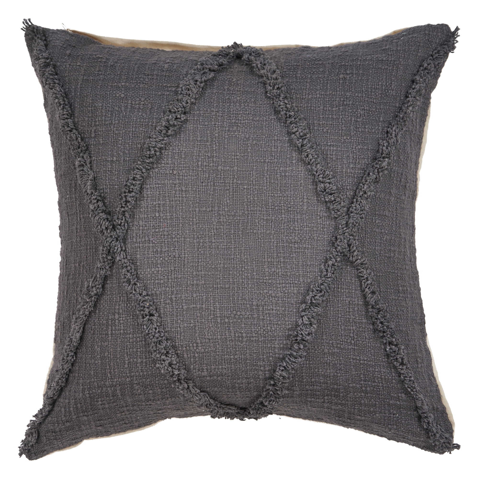 Dark Gray Embroidered Cotton Square Throw Pillow, 20" x 20"