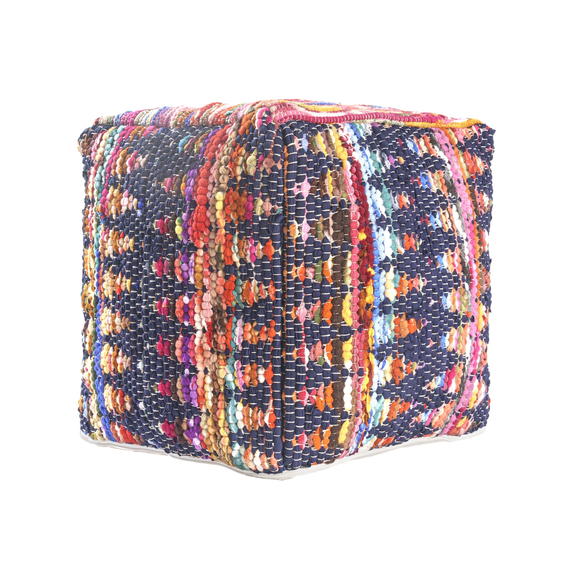 Ox Bay Dixon Chindi Striped Medium Square Indoor Pouf Ottoman, 18" H x 18" W