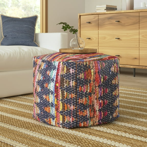 Ox Bay Dixon Chindi Striped Medium Square Indoor Pouf Ottoman, 18" H x 18" W