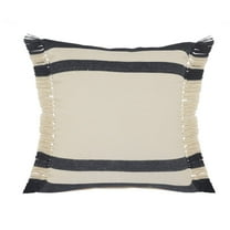 LR Home Double Blue Border Striped Throw Pillow with Fringe