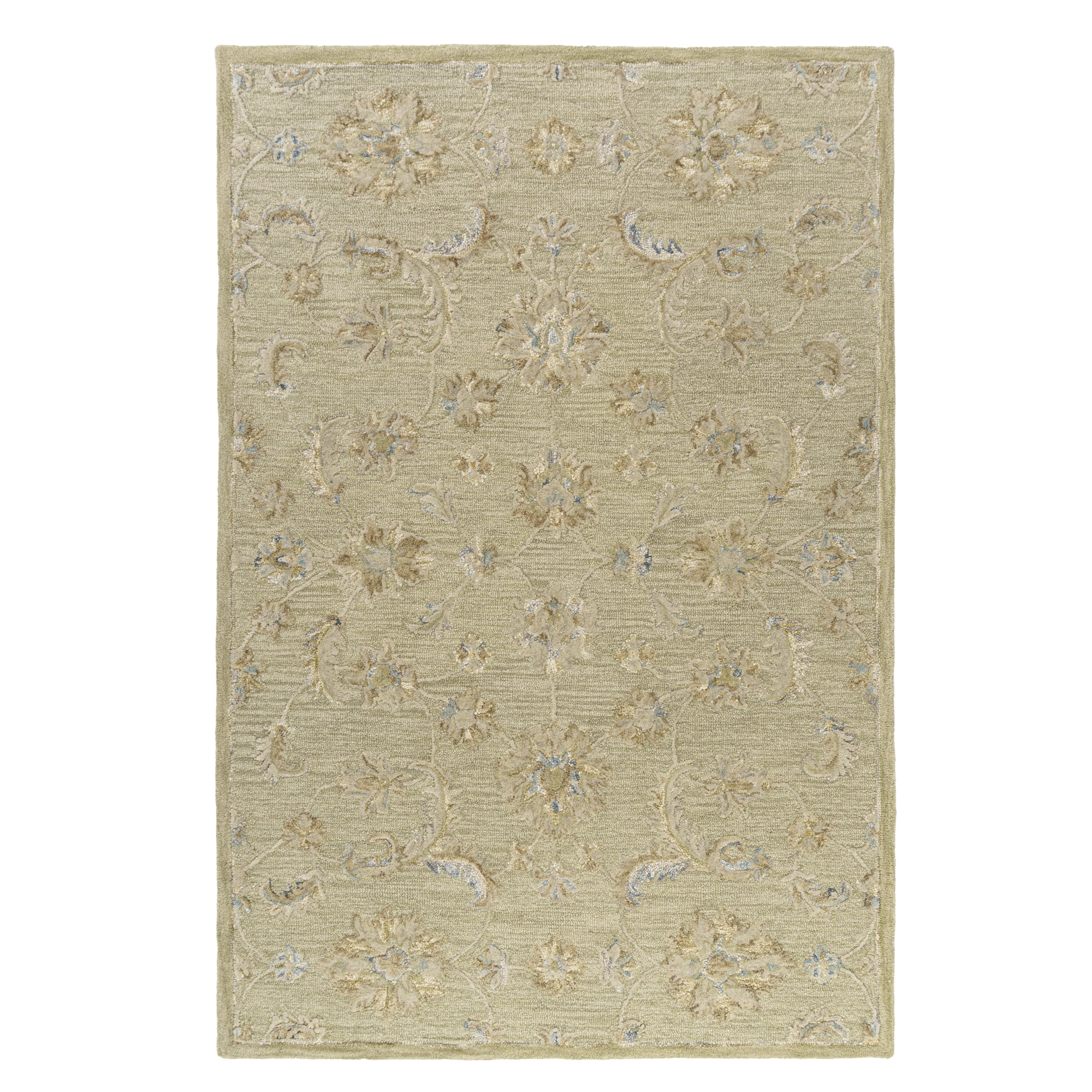 Ox Bay Elaine Floral Classic Hand-Tufted Wool Indoor Area Rug, Tea Green/Beige, 2' x 3'