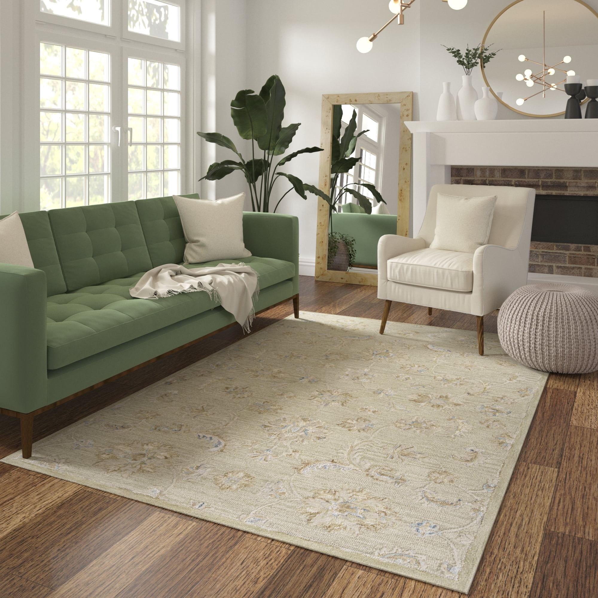 Ox Bay Traditional Floral Hand-Tufted Wool Rug Tea Green Beige 5' x 7'9 ...
