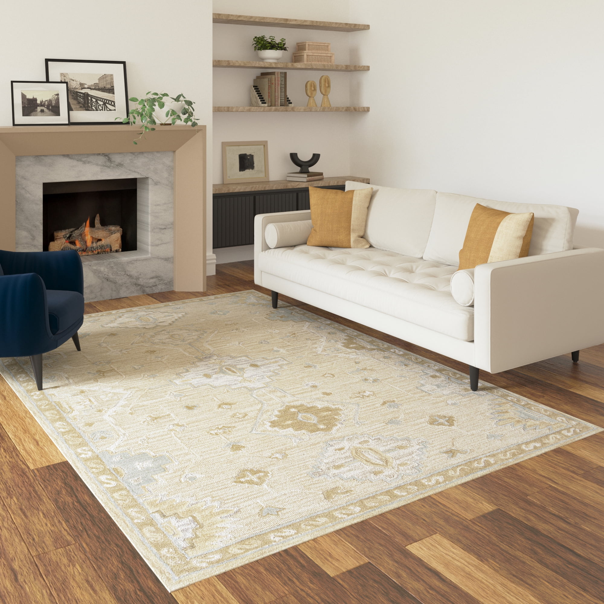 Ox Bay Elaine Medallion Classic Hand-Tufted Wool Indoor Area Rug, Beige/Pastel blue, 2' x 3'