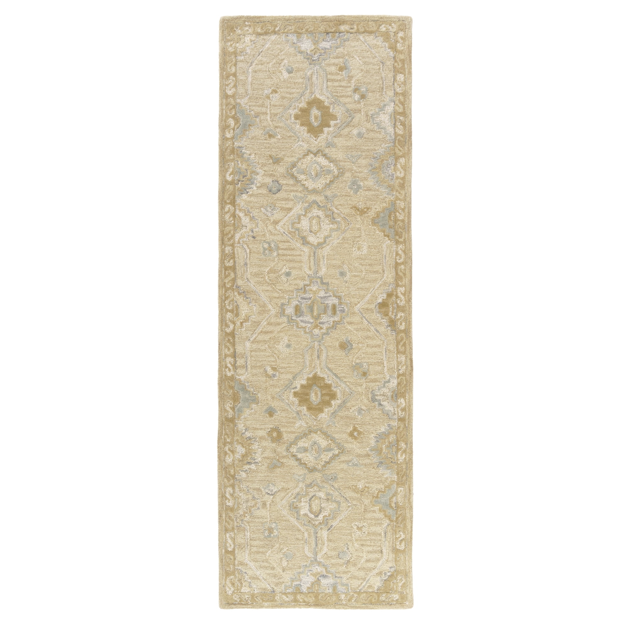 Ox Bay Elaine Medallion Classic Hand-Tufted Wool Indoor Runner Rug, Beige/Pastel blue, 2'6" x 8'