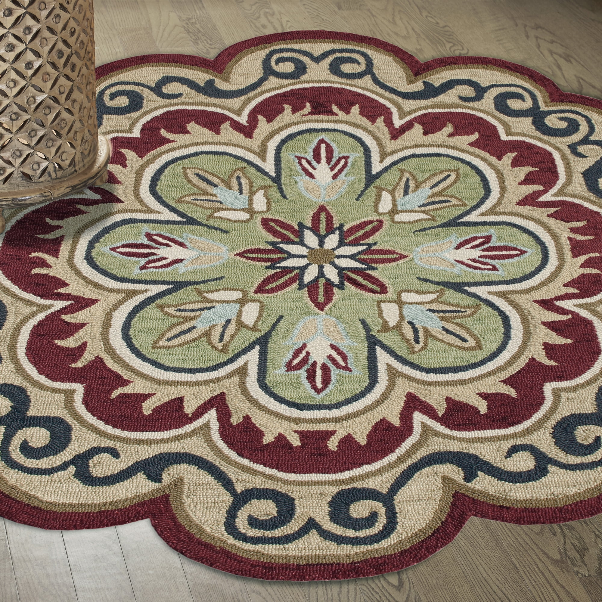 Ox Bay Elena 4' Round Rust/Gold Floral Medallion Indoor Area Rug