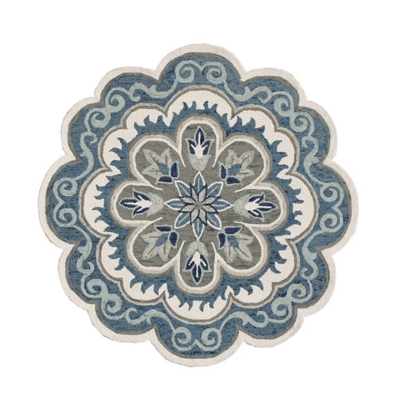 Ox Bay Elena 6' Round Blue/Gray Floral Medallion Indoor Area Rug