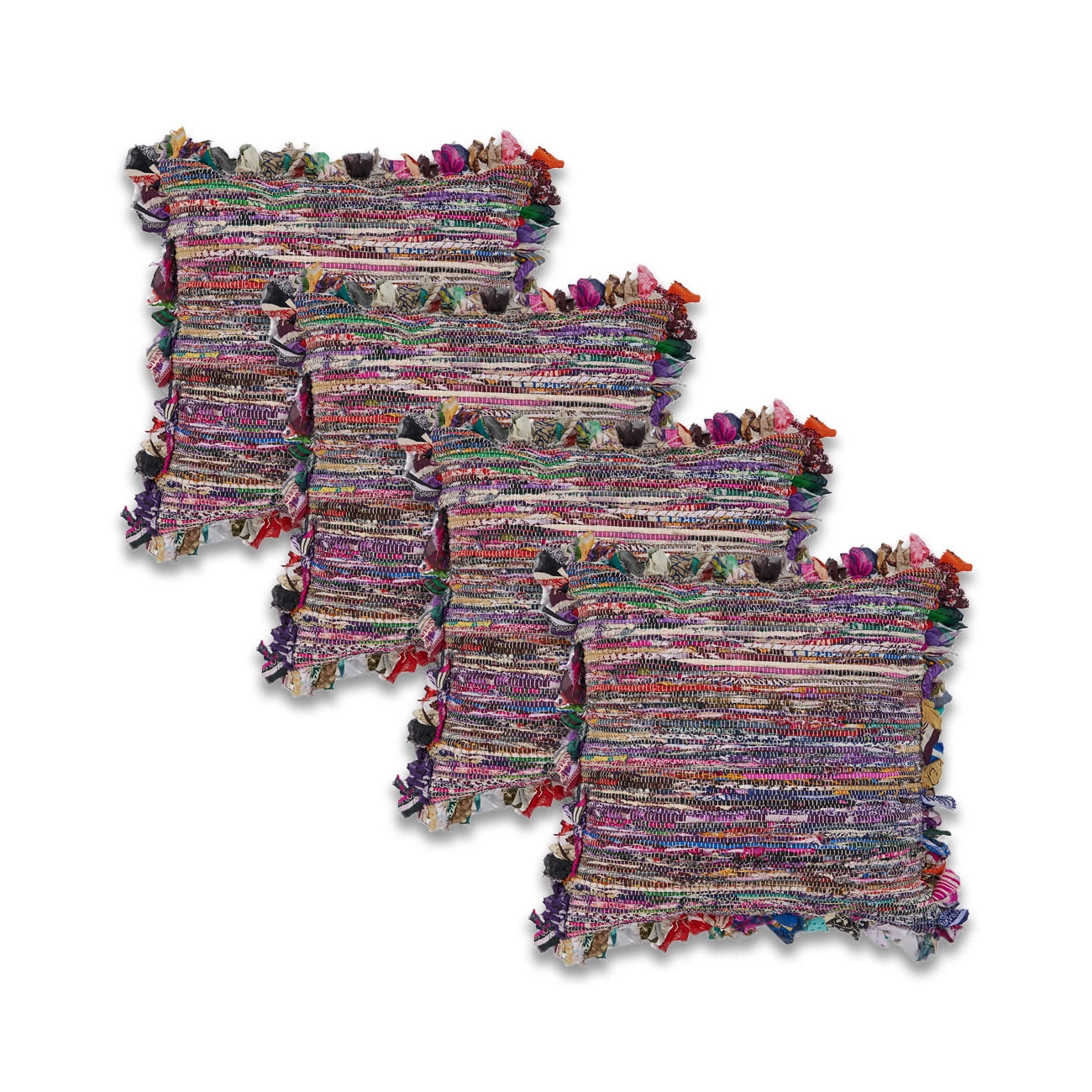 Ox Bay Eli Set of 4 Boho Striped 18" x 18” Recycled Material Adult Decorative Feather Filled Pillow Set