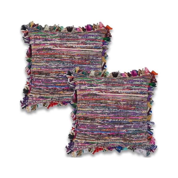 Ox Bay Eli Set of 2 Boho Striped 18" x 18 Recycled Material Adult Decorative Feather Filled Pillow Set