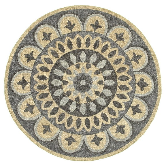 Ox Bay Ella 4' Round Gray Medallion Indoor Area Rug