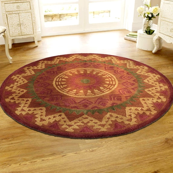 Ox Bay Ella 4' Round Rust/Red Southwestern Medallion Indoor Area Rug