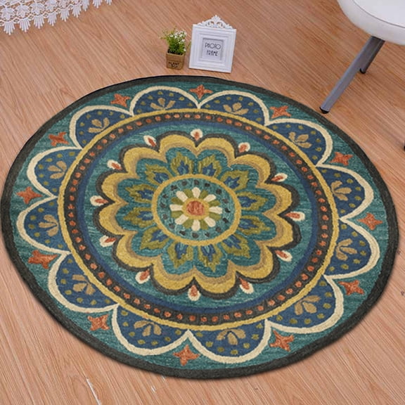 Ox Bay Ella 6' Round Blue Floral Medallion Indoor Area Rug