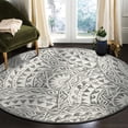 thumbnail image 1 of Ox Bay Ella 6' Round Ivory/Gray Fanned Geometric Indoor Area Rug, 1 of 9