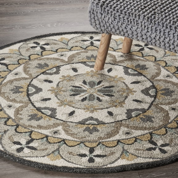 Ox Bay Elle 6' Round Gray/Ivory Floral Medallion Indoor Area Rug