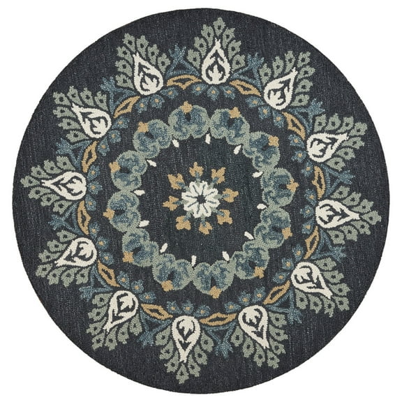 Ox Bay Ellie 4' Round Charcoal Floral Medallion Indoor Area Rug