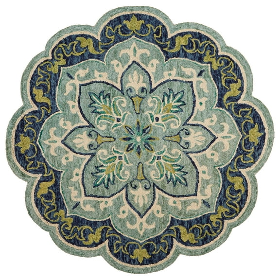 Ox Bay Eloise 6' Round Teal Floral Medallion Indoor Area Rug
