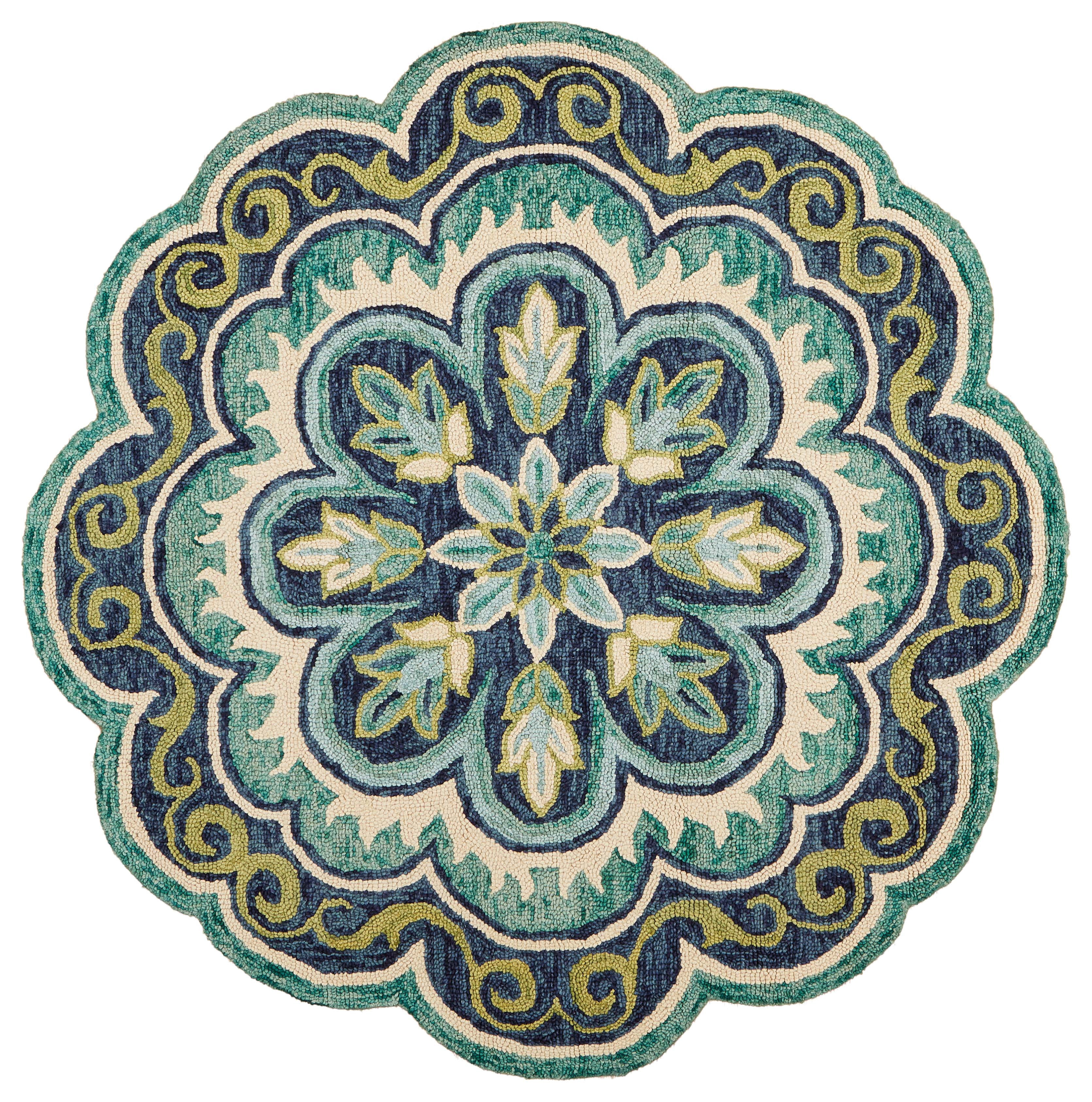 Ox Bay Emily 5' Round Green Floral Medallion Indoor Area Rug