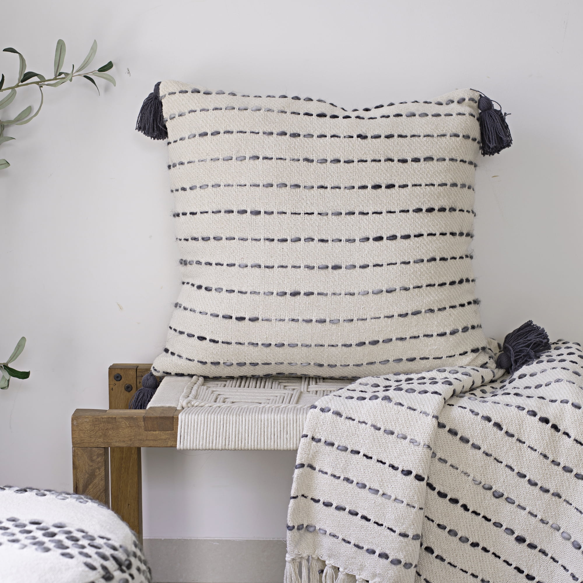 Ox Bay Emma 20" x 20" White/Navy Striped Cotton Blend Adult Decorative Throw Pillow