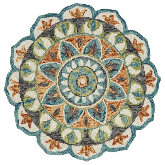 Ox Bay Enid 4' Round Rust /Teal Floral Medallion Indoor Area Rug