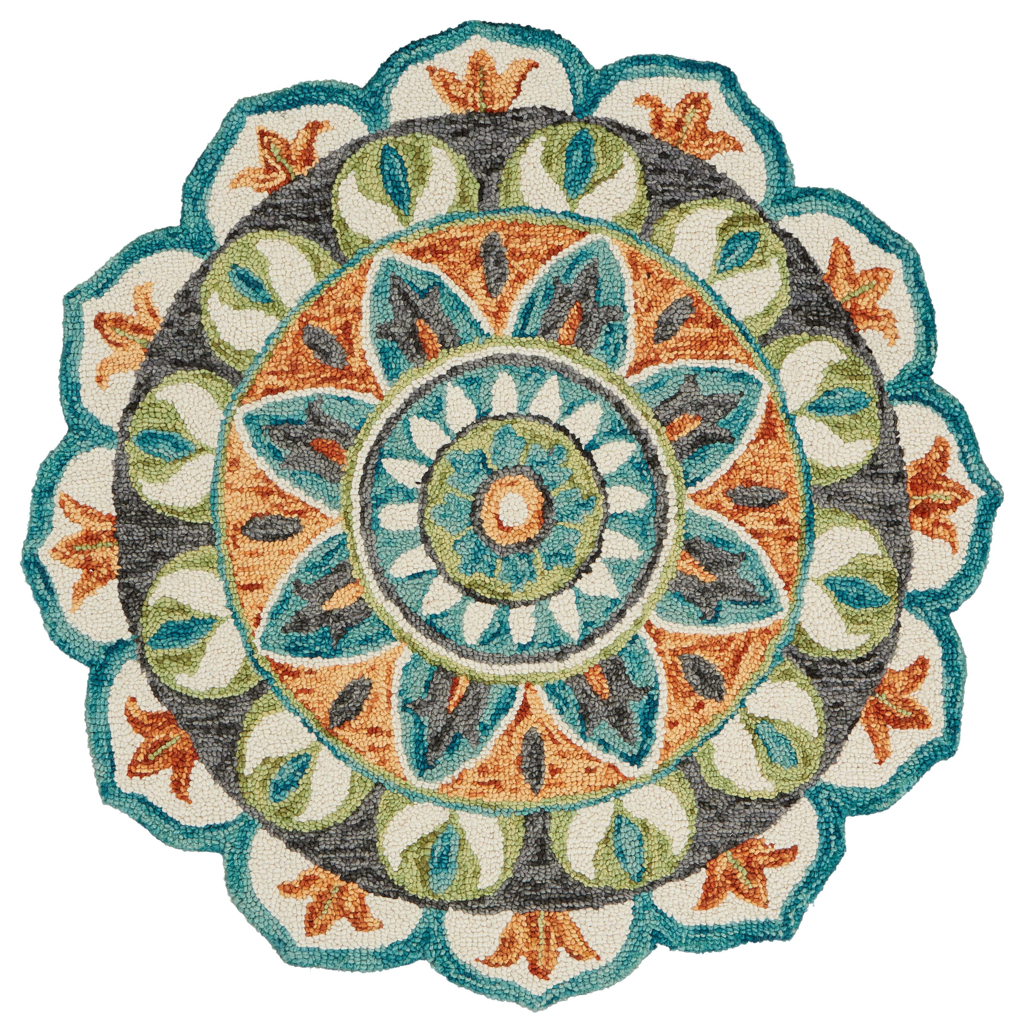 Ox Bay Enid 6' Round Rust /Teal Floral Medallion Indoor Area Rug