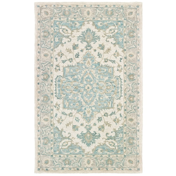 Ox Bay Epoch 5' x 7'9" Blue/Ivory Medallion Hand-Tufted Wool Blend Indoor Area Rug