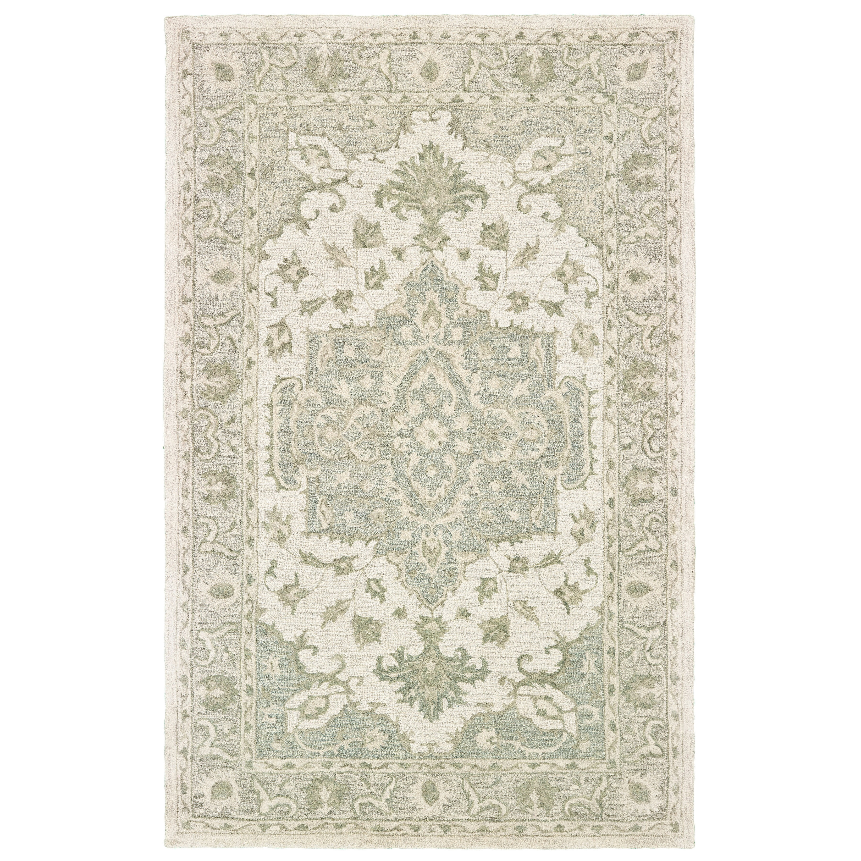 Handmade Gray Medallion Tufted Wool Area Rug 5' x 7'