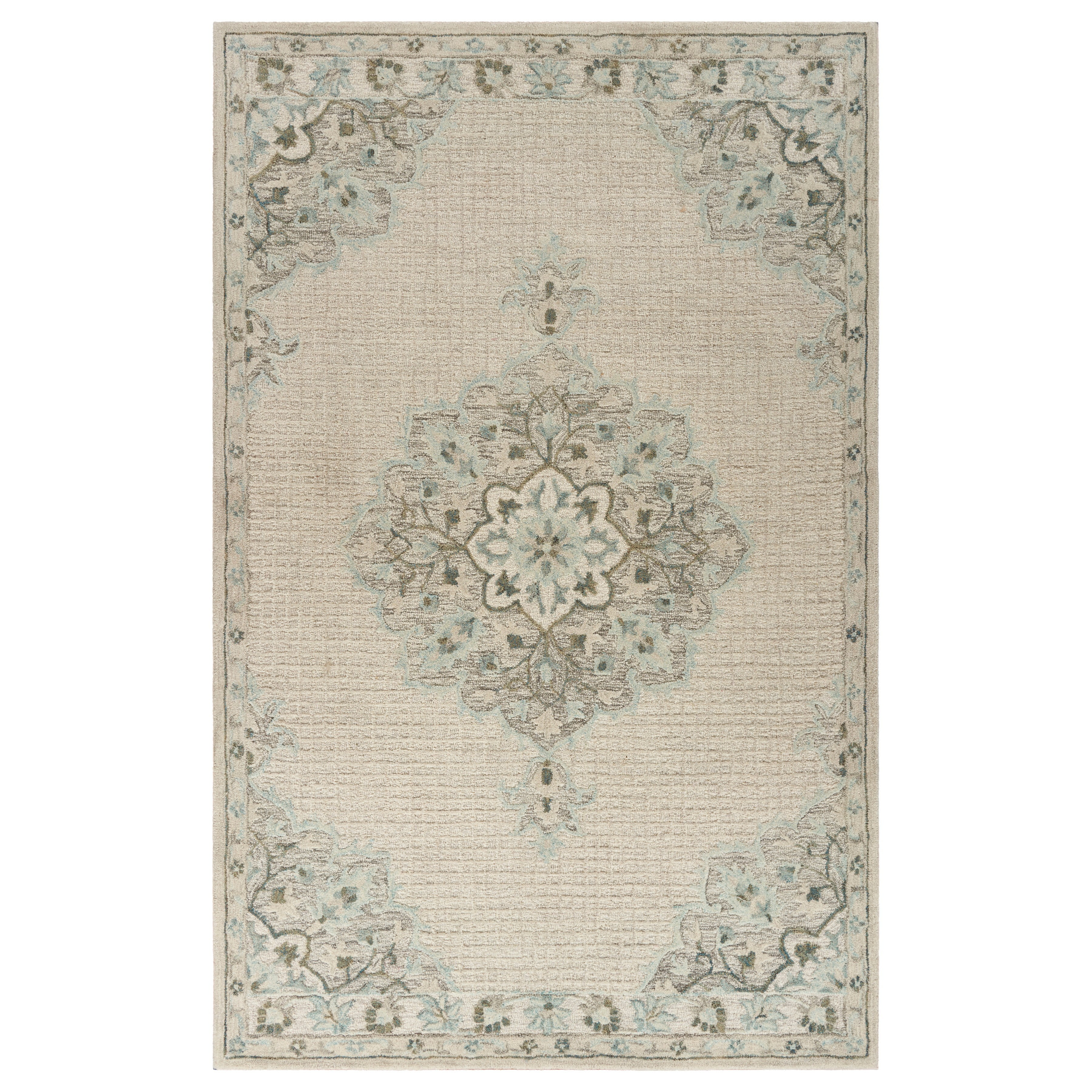 Ivory Wool Handmade Tufted Rectangular Area Rug, 5' x 7'