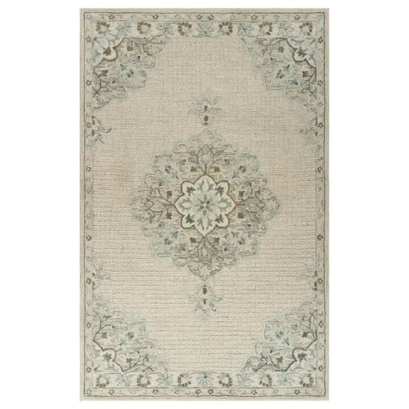 Ox Bay Epoch 7'9" x 9'9" Ivory Medallion Hand-Tufted Wool Blend Indoor Area Rug