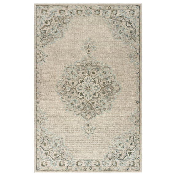 Ox Bay Epoch 7'9" x 9'9" Ivory Medallion Hand-Tufted Wool Blend Indoor Area Rug