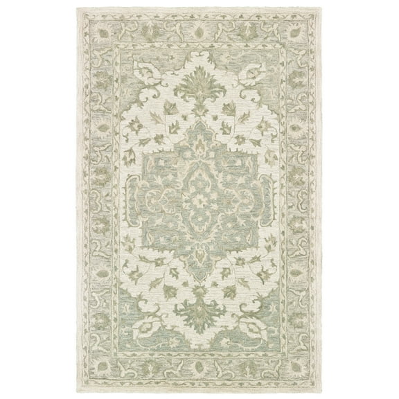 Ox Bay Epoch 9' x 12' Green/Ivory Medallion Hand-Tufted Wool Blend Indoor Area Rug