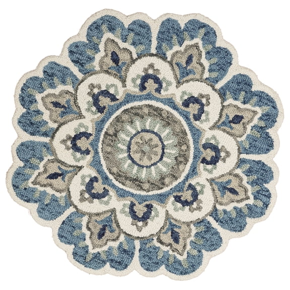 Ox Bay Erica 6' Round Ivory/Teal Floral Medallion Indoor Area Rug