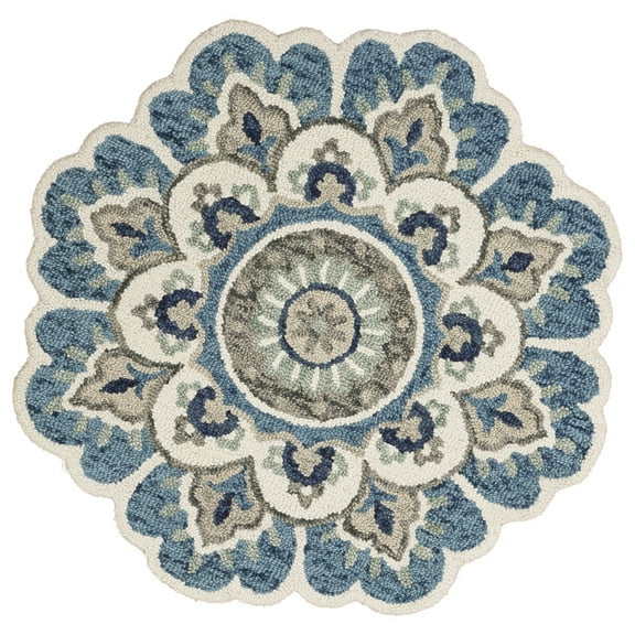 Ox Bay Erica 6' Round Ivory/Teal Floral Medallion Indoor Area Rug