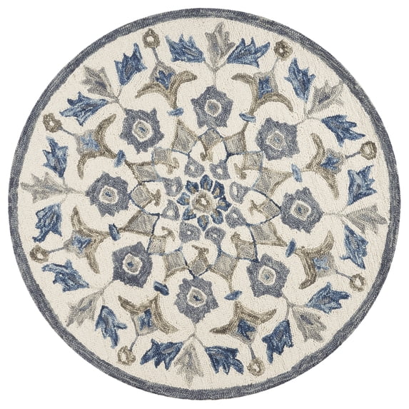 Ox Bay Erin 4' Round Ivory Floral Medallion Indoor Area Rug