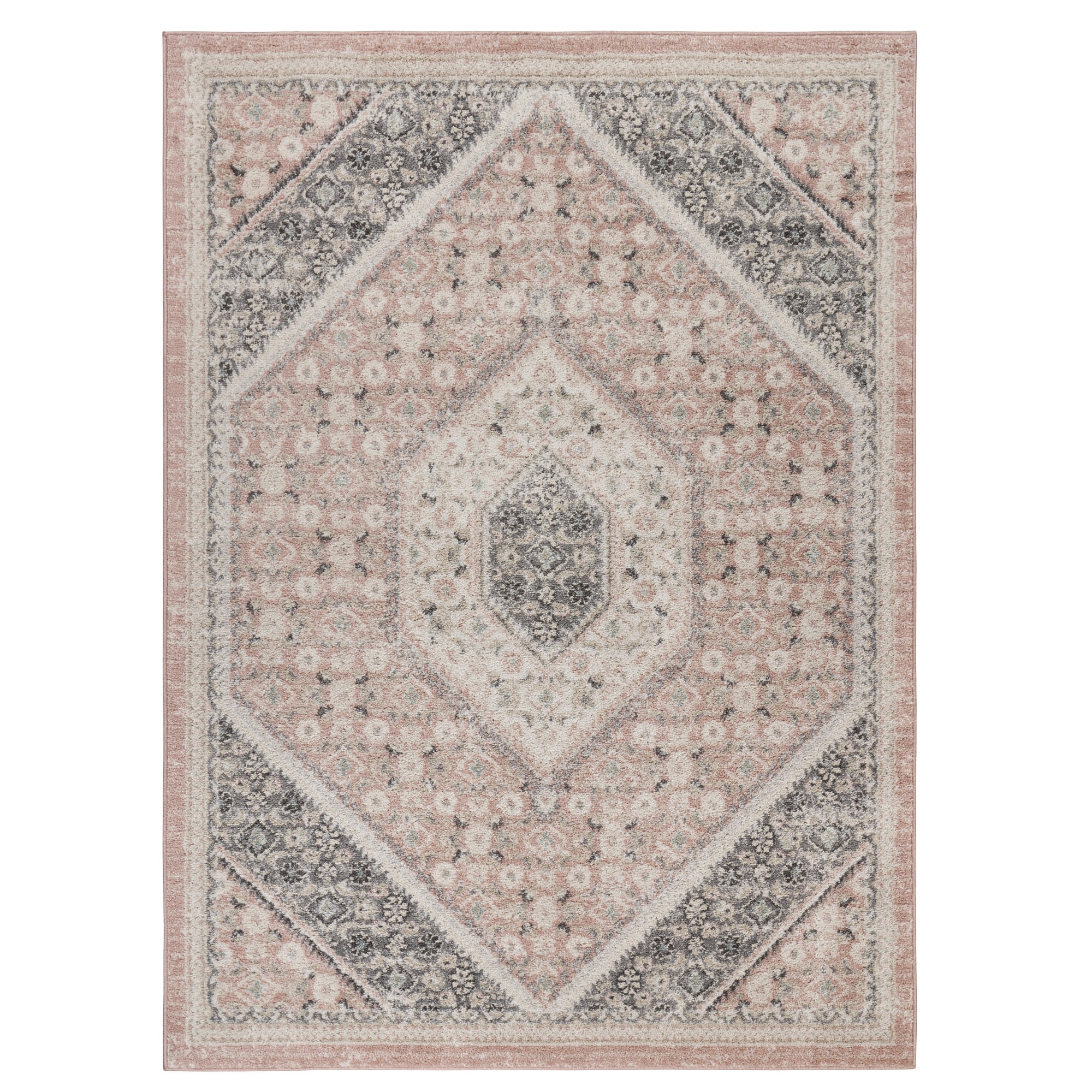 Ox Bay Diana 2' x 3' Pink/Ivory Medallion Stain and Fade Stain Resistant Indoor Area Rug