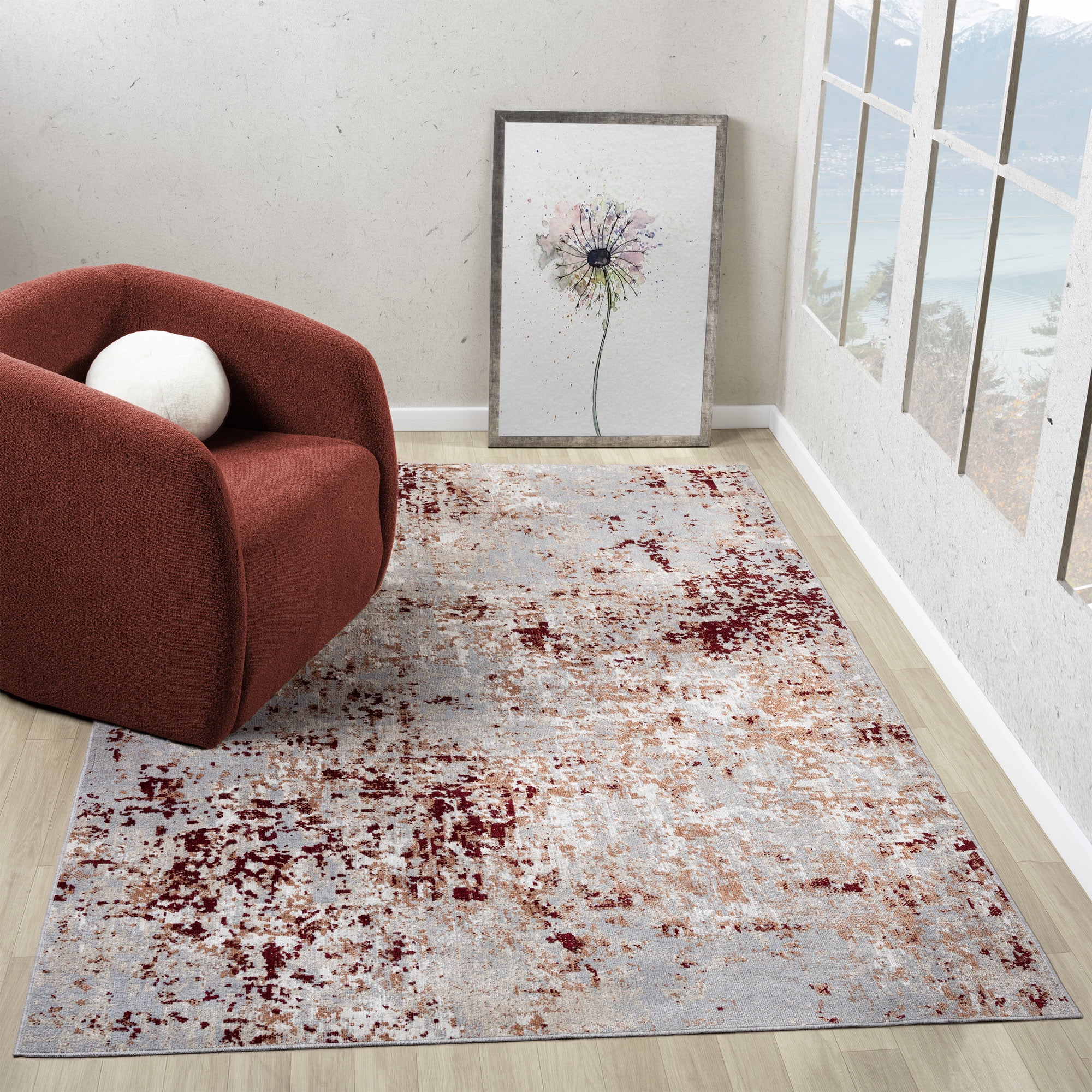 Ox Bay Evan 5' x 7' Red/Gray Abstract Machine Washable Indoor Area Rug