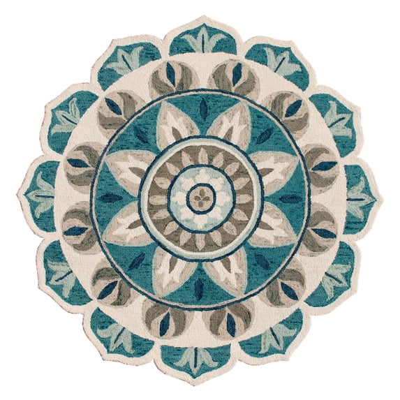 Ox Bay Evie 6' Round Aqua Blue/Gray Floral Medallion Indoor Area Rug
