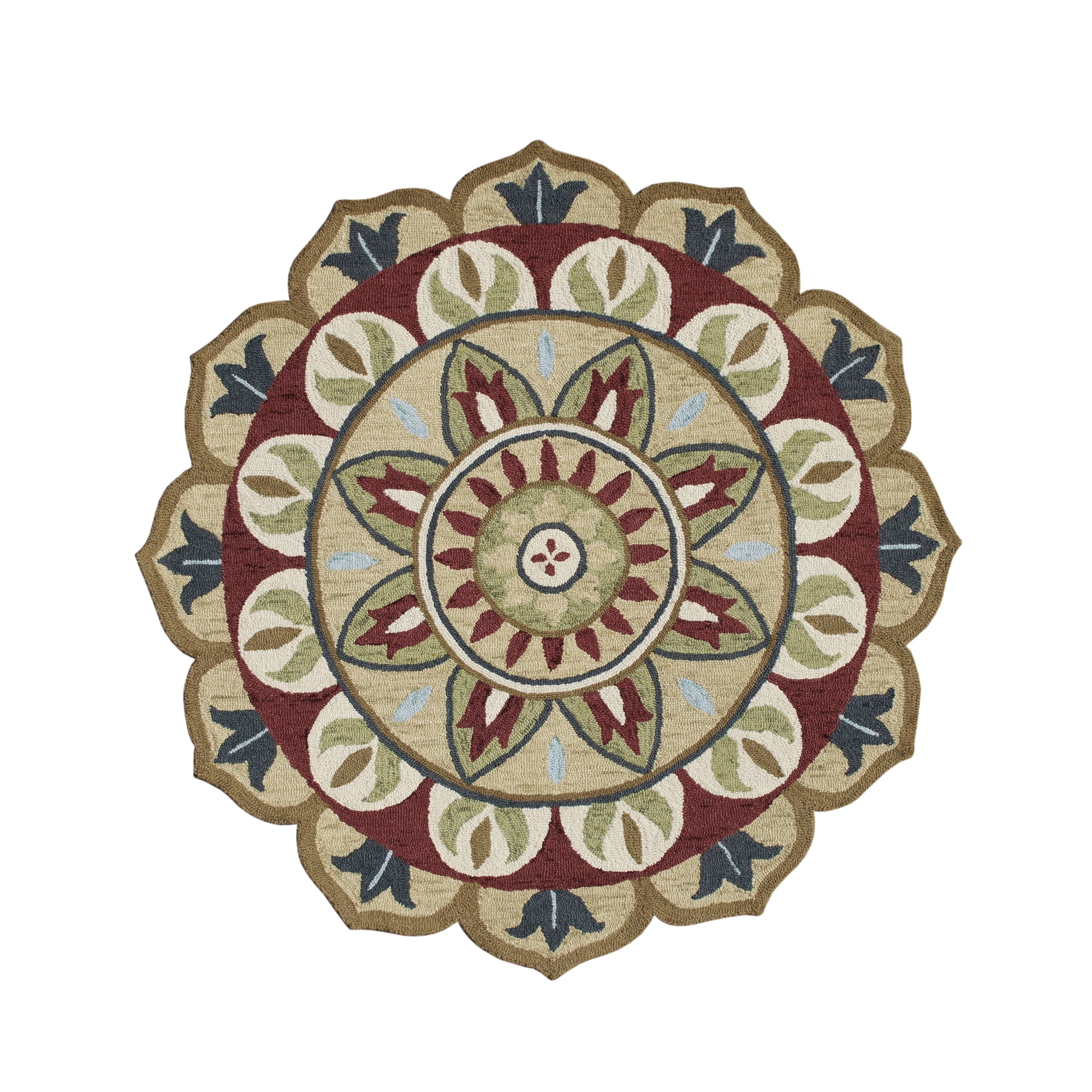 Ox Bay Evie 6' Round Red/Green Floral Medallion Indoor Area Rug