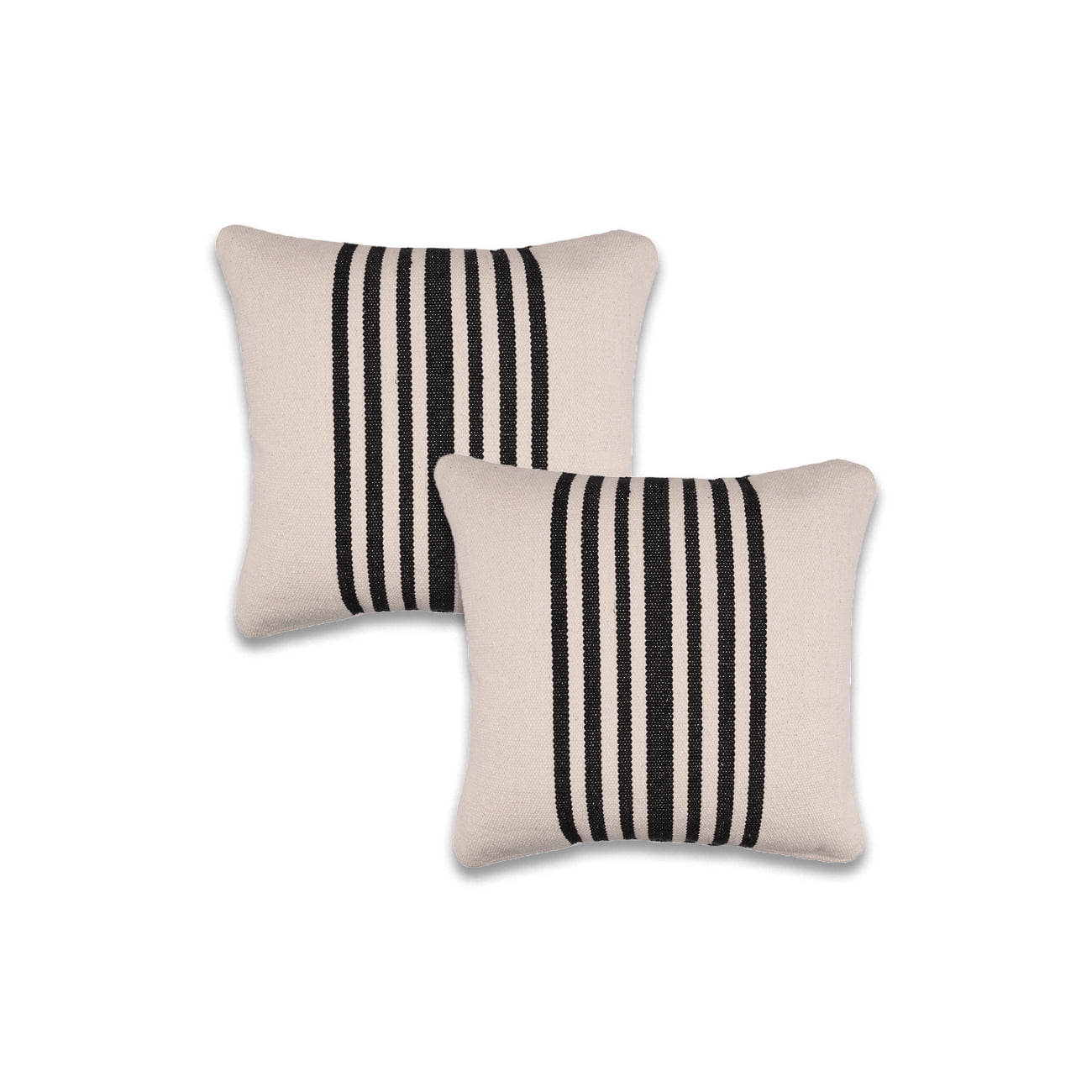 Ox Bay Faith Set of 2 White/Black Striped 22" x 22" Cotton Adult Decorative Feather Filled Pillow Set