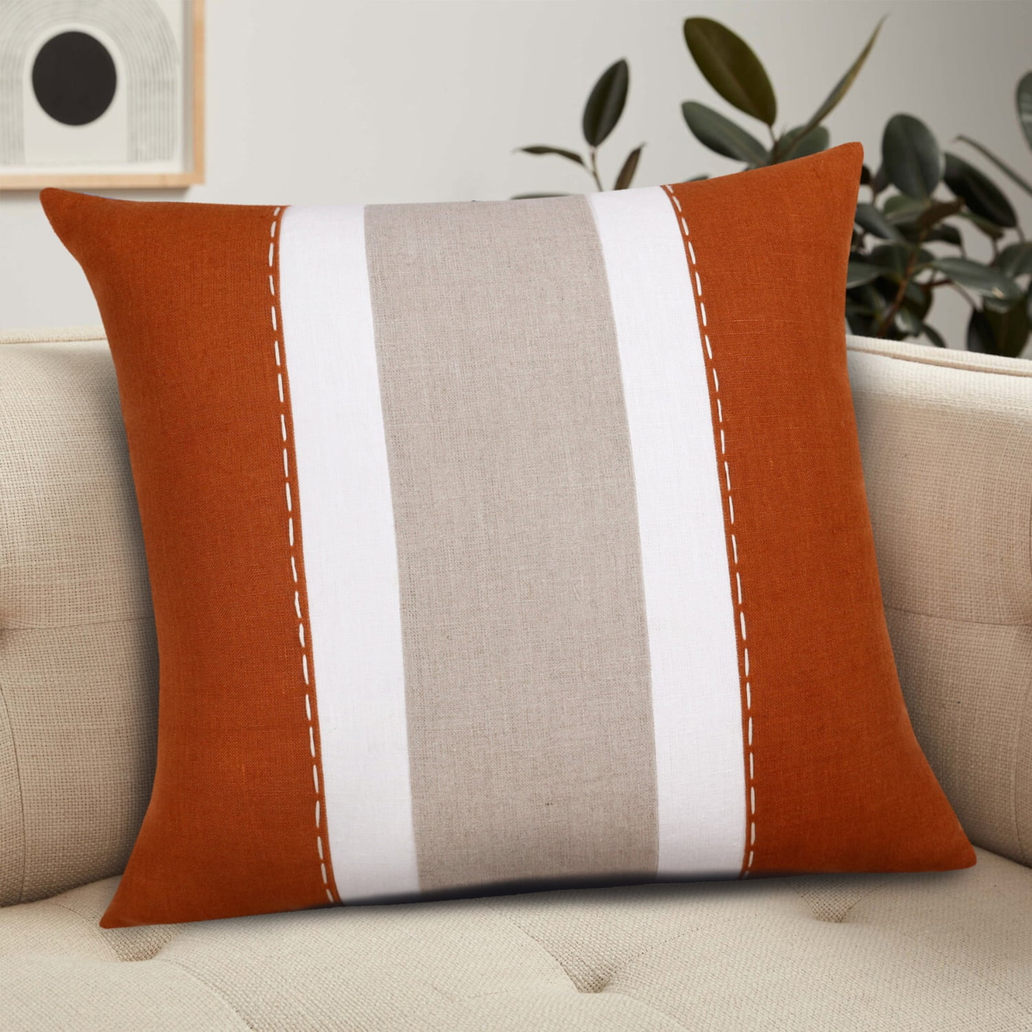 Ox Bay Faye 20" x 20" Rust Striped Linen Adult Decorative Throw Pillow