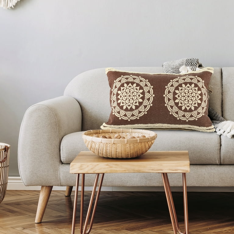 Ox Bay Felix Casual Bohemian Cotton Lumbar Pillow, Hickory Brown/White, 16