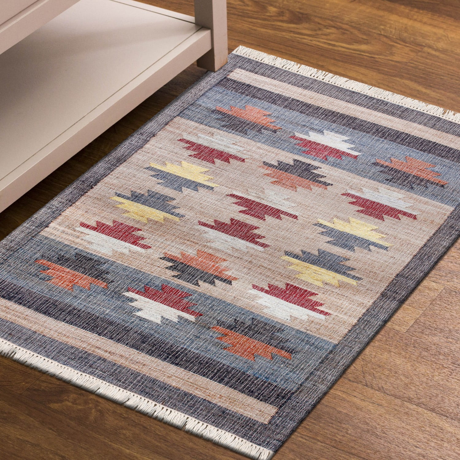 Laddha Home Designs 2' x 3' Handwoven Tribal Area Throw Rug - Tan and Gray