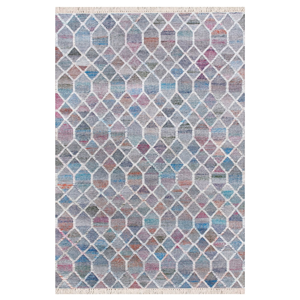 Blue Geometric Handwoven Wool-Blend 4' x 6' Area Rug