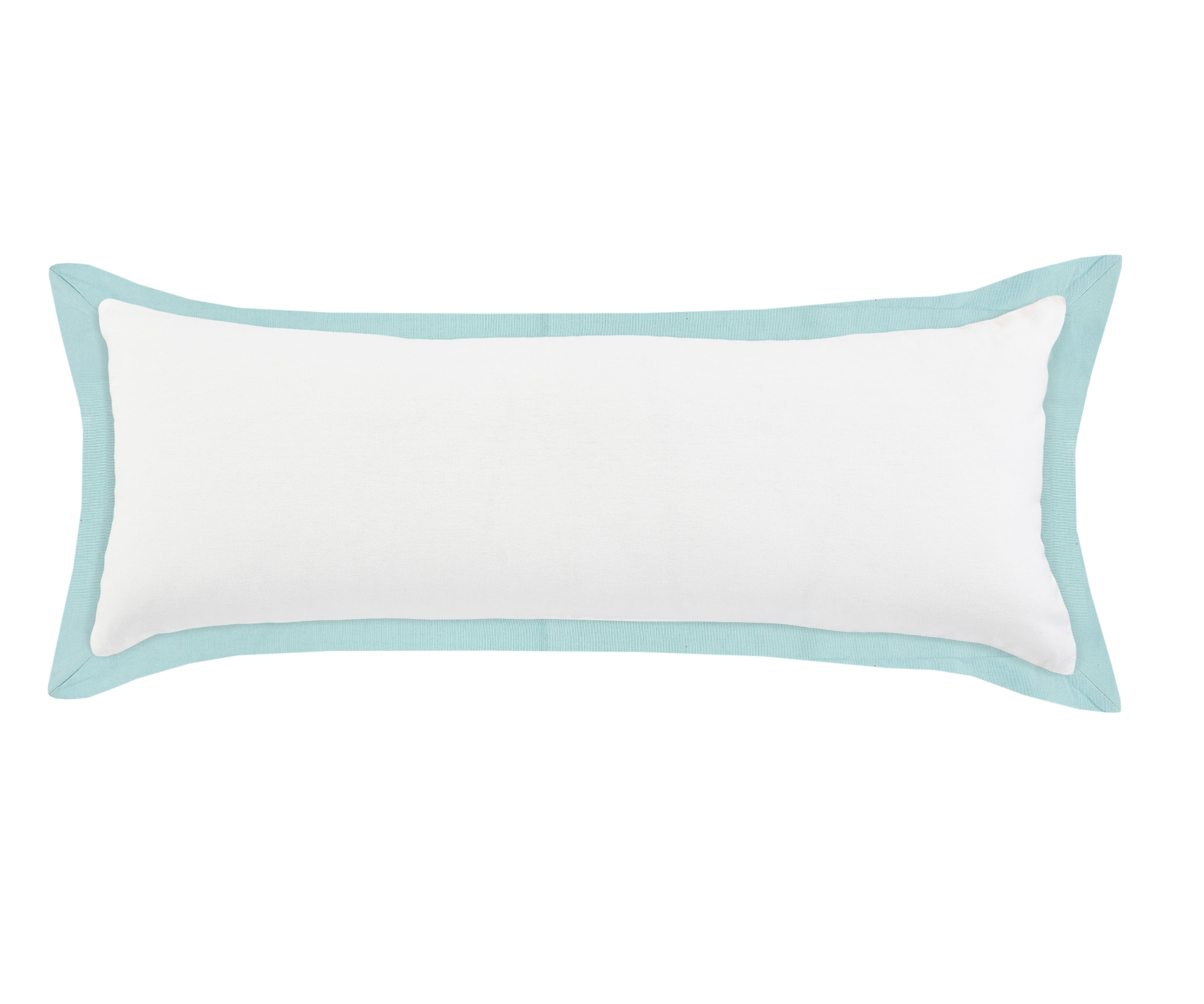 Icy Empire White & Blue Flange Frame Border Throw Pillow, 14" x 36"