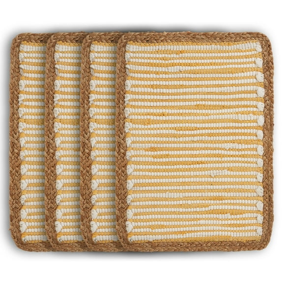 Ox Bay Flora Set of 4 Cotton Blend Placemats, Yellow/White Bordered